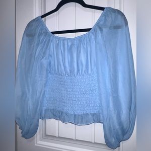 Baby Blue Chiffon Long Sleeve Top with ruching